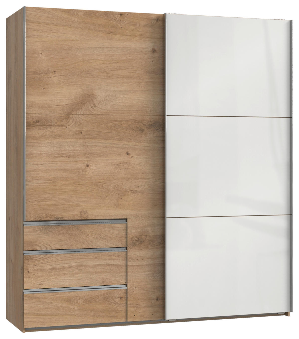 SCHWEBETÜRENSCHRANK 200/216/65 cm 2-türig Weiß, Eichefarben  - Chromfarben/Eichefarben, MODERN, Holzwerkstoff (200/216/65cm) - MID.YOU