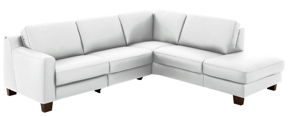 ECKSOFA in Echtleder Weiss  - Weiss/Eichefarben, Design, Leder/Holz (259/235cm) - Valdera