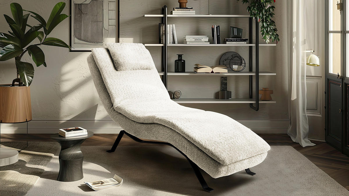 RELAXLIEGE Echtleder Weiß  - Schwarz/Weiß, Design, Leder/Metall (65/95/171cm) - Celina Home