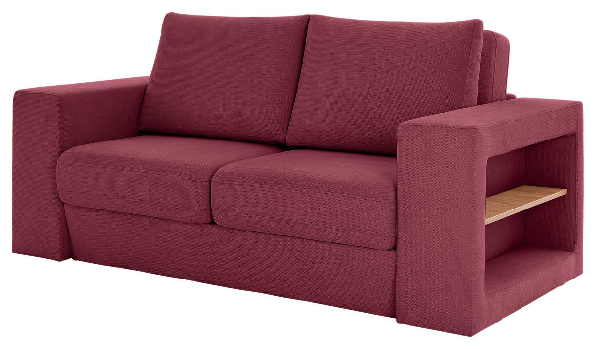 VIERSITZER-SOFA inkl. Hocker LOOKS V-2 Webstoff Rot, Beere  - Eichefarben/Beere, Design, Holz/Textil (252/96/107cm) - LOOKS by W.Joop