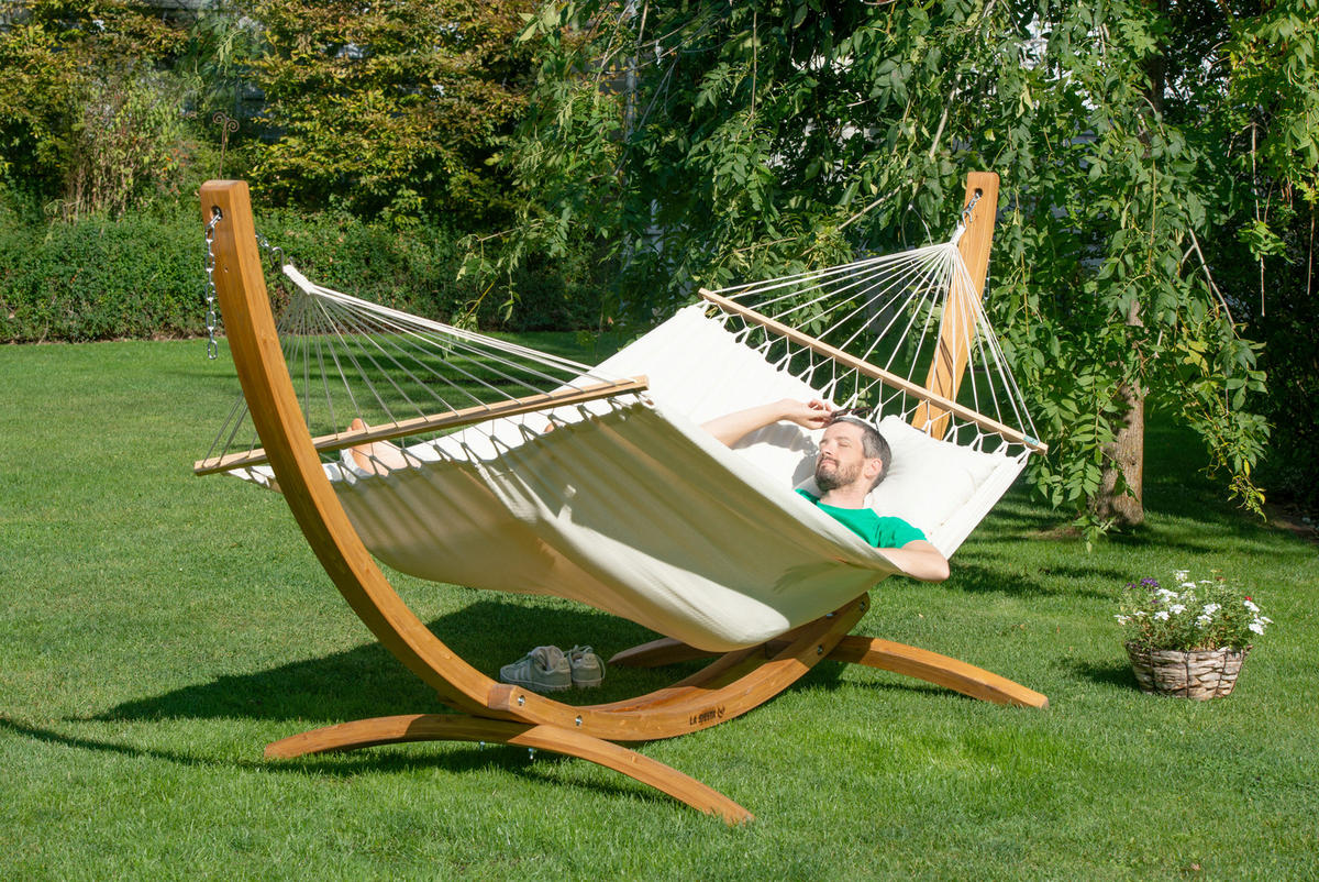 HÄNGEMATTE double bar cotton  - Weiß, KONVENTIONELL, Holz/Textil (160/350cm) - La Siesta