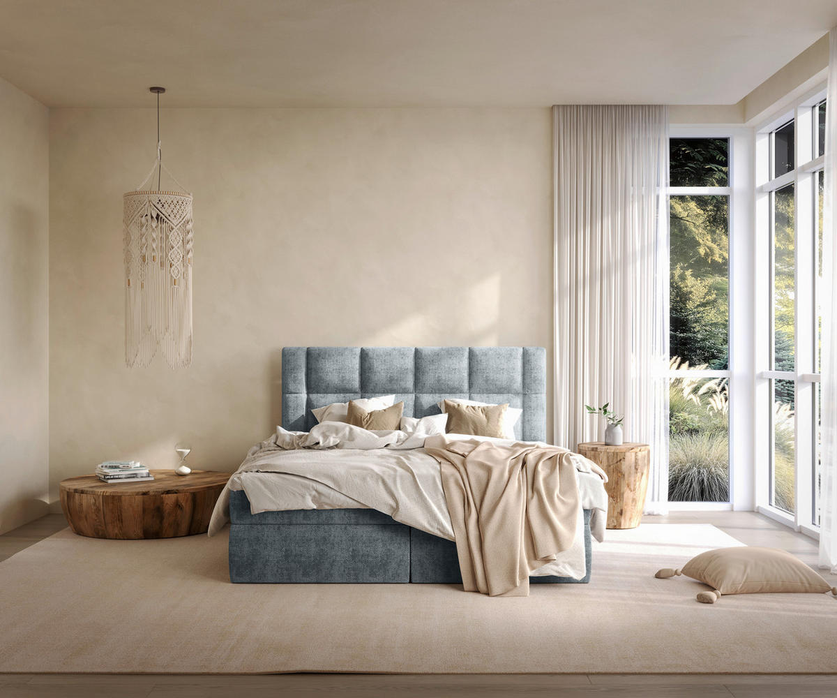 BOXBETT 180/200 cm  in Graublau  - Graublau/Schwarz, MODERN, Holz/Holzwerkstoff (180/200cm) - Boxxx