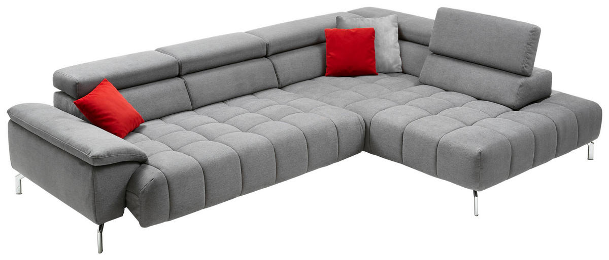 ECKSOFA Grau Chenille  - Chromfarben/Grau, Design, Textil/Metall (323/222cm) - Beldomo Style