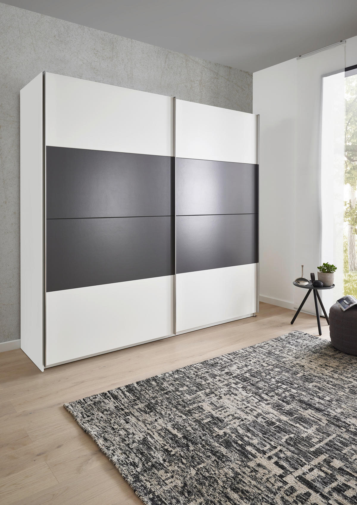 GARDEROB MED SKJUTDÖRRAR 240/226/64 cm 2-dörrar - vit/mörkgrå, Klassisk, metall/trämaterial (240/226/64cm) - Xora