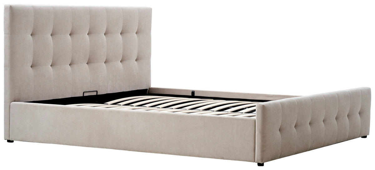 POLSTERBETT gepolstertes Kopfteil, Lattenrost, Bettkasten 180/200 cm  in Beige  - Beige/Schwarz, Design, Holz/Kunststoff (180/200cm) - Boxxx