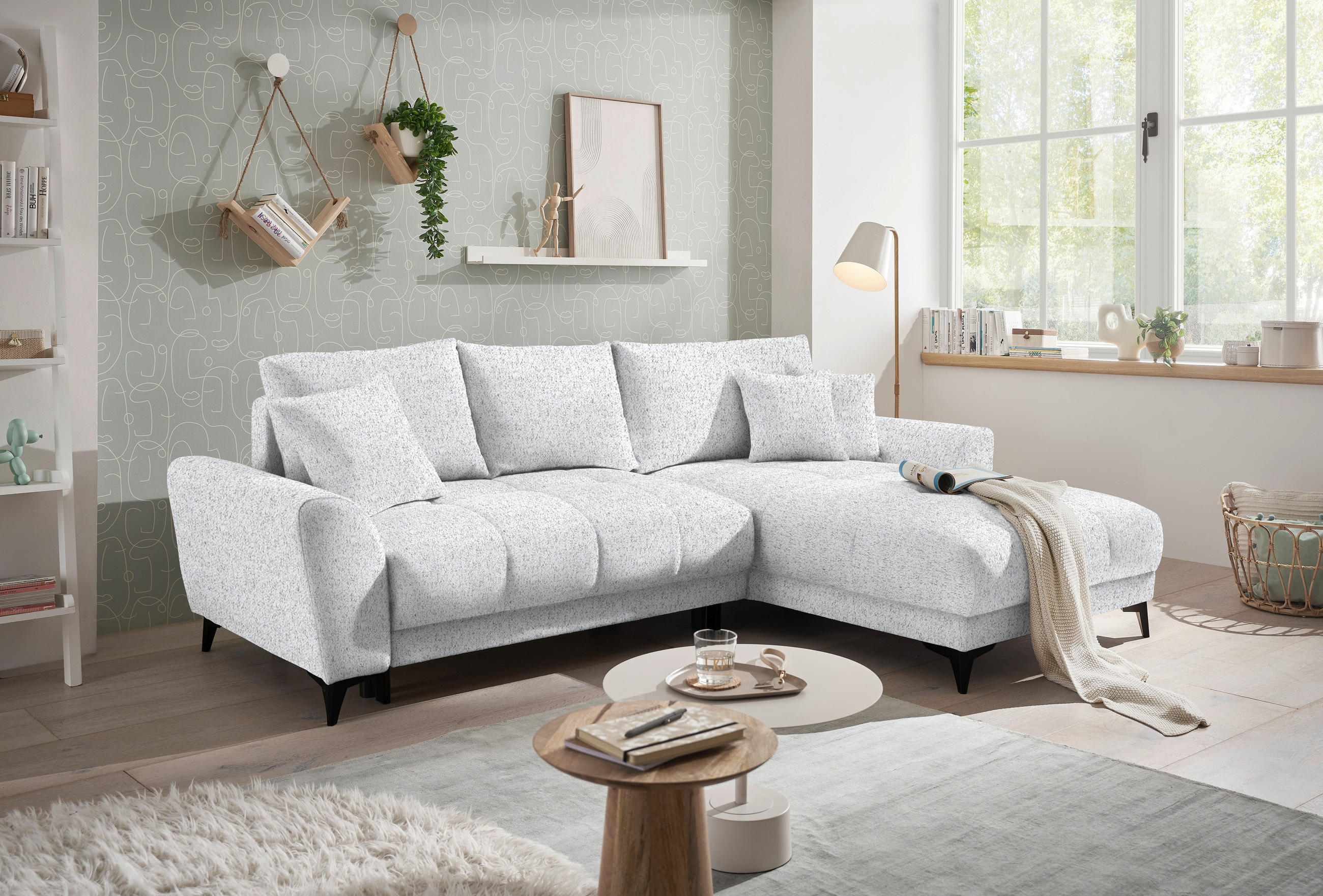 ECKSOFA in Webstoff Hellgrau  - Hellgrau/Schwarz, Modern, Kunststoff/Textil (281/189cm) - Carryhome