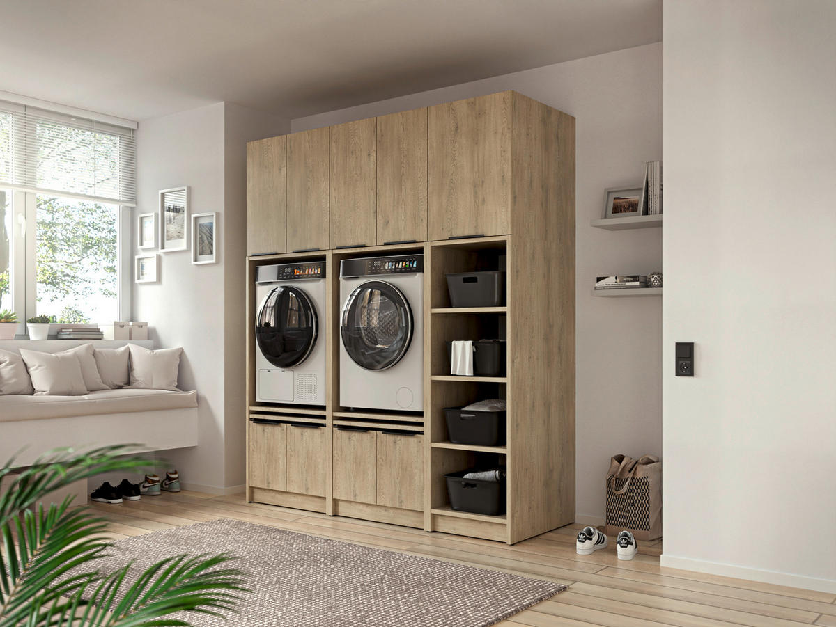 AUFSATZSCHRANK 50/70/68 cm   - Eichefarben/Schwarz, Basics, Holzwerkstoff/Metall (50/70/68cm) - MID.YOU