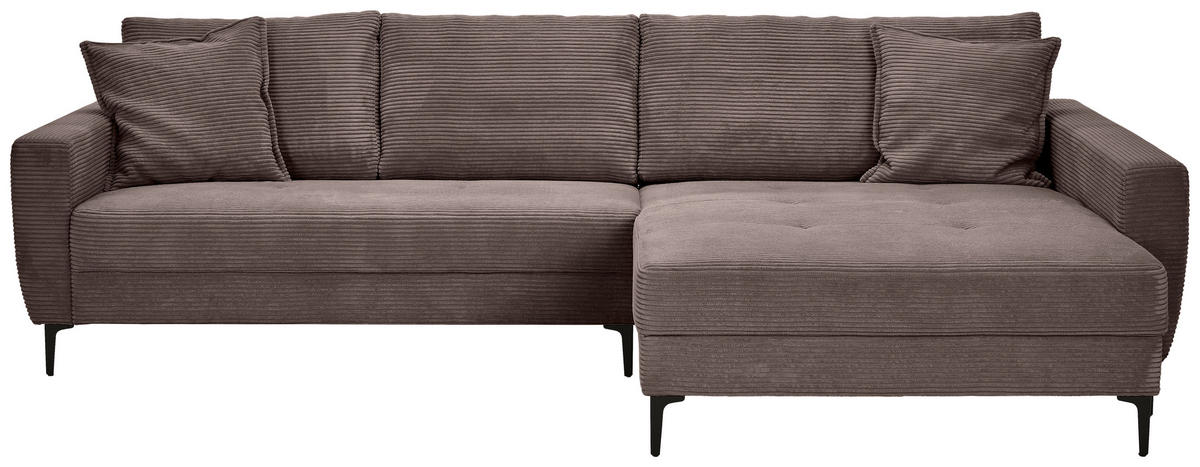 ECKSOFA in Cord Dunkelbraun  283/174 cm  - Dunkelbraun/Schwarz, Design, Textil/Metall (283/174cm) - Xora