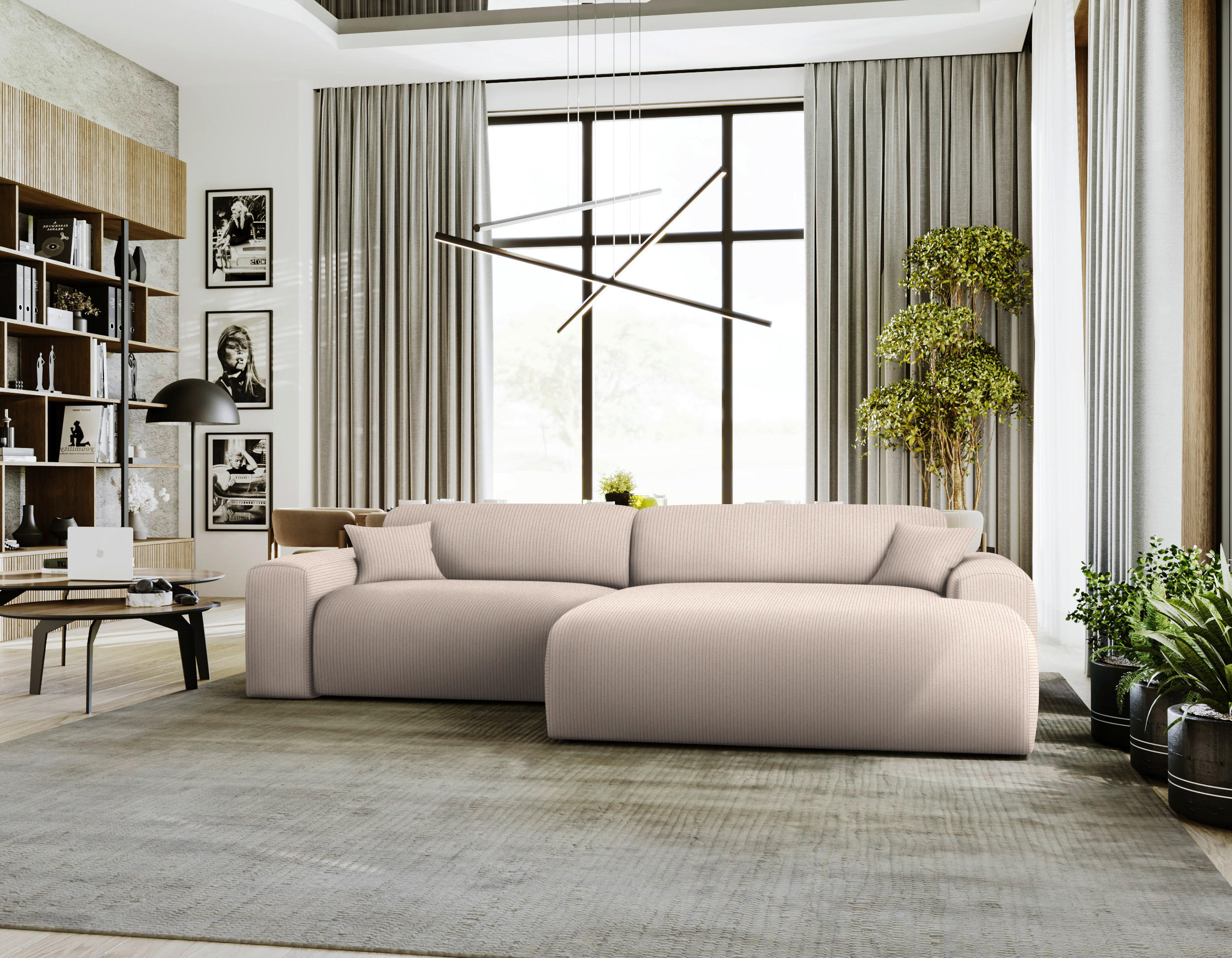 ECKSOFA in Velours, Feincord Beige  - Beige/Schwarz, Design, Kunststoff/Textil (292/178cm) - Livetastic