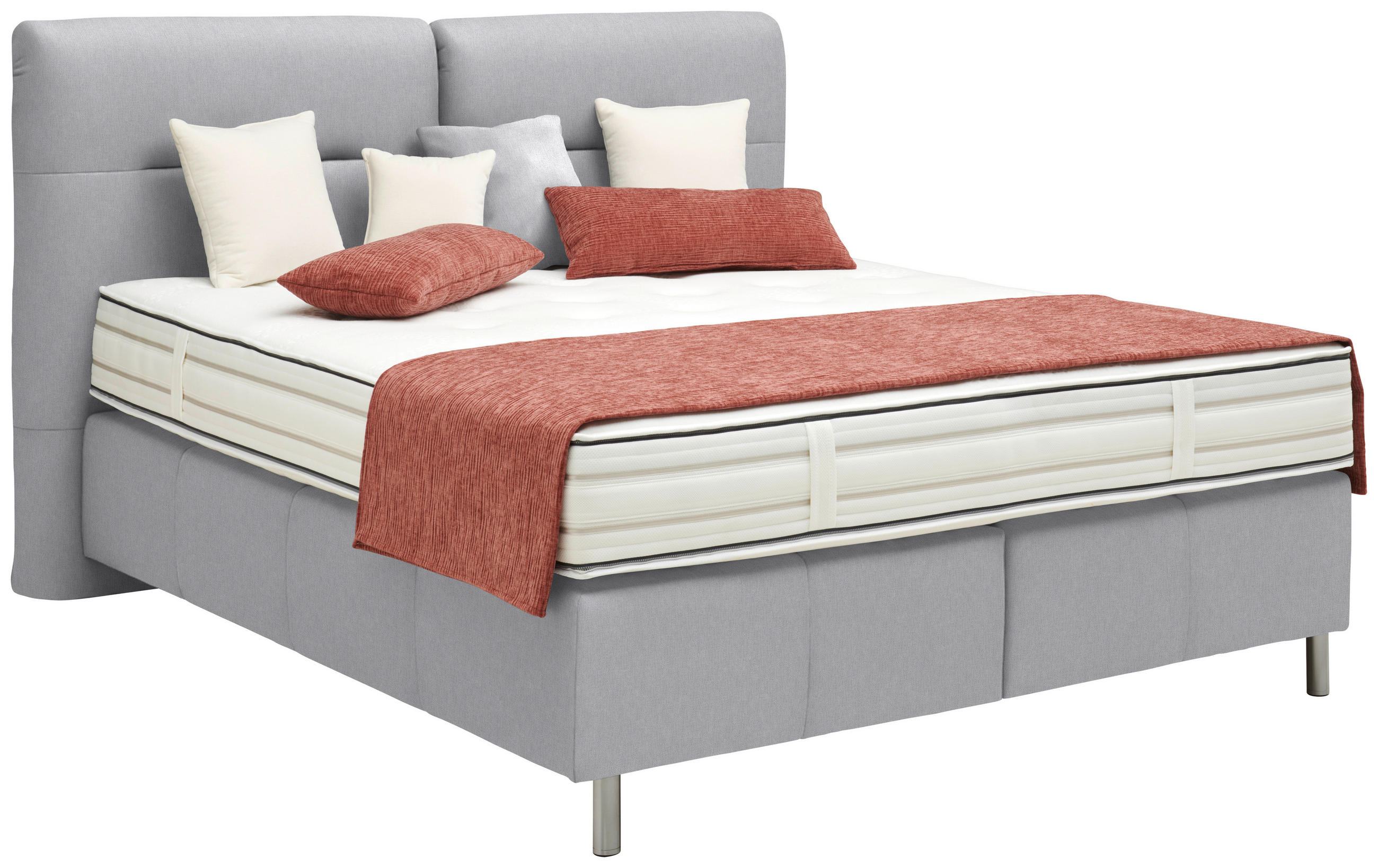 BOXSPRINGBETT 160/200 cm  in Ecru  - Ecru/Alufarben, KONVENTIONELL, Textil/Metall (160/200cm) - Dieter Knoll