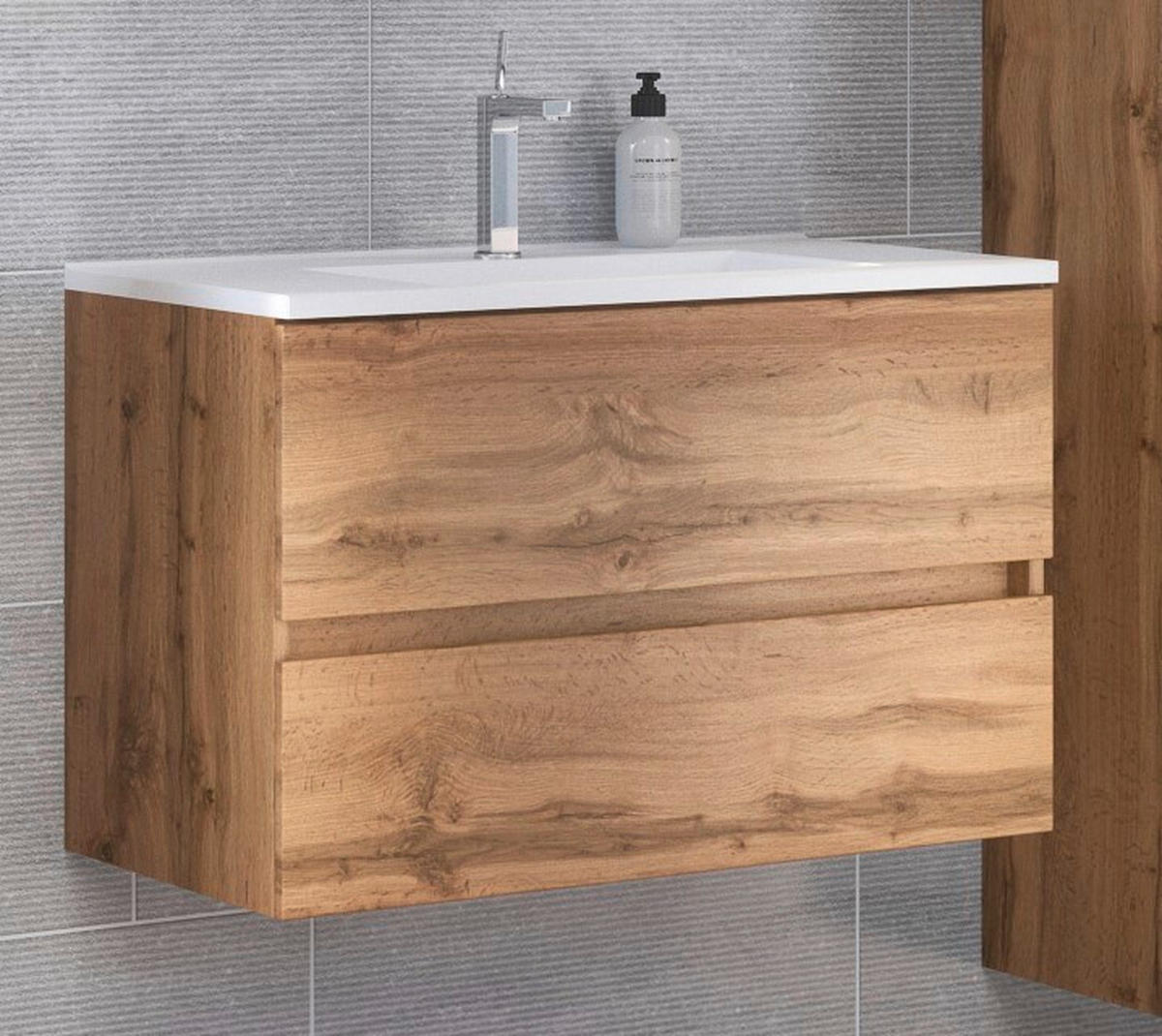 WASCHTISCHKOMBI 80 cm  - Eiche Wotan/Weiß, Natur, Holzwerkstoff/Stein (80cm) - Held