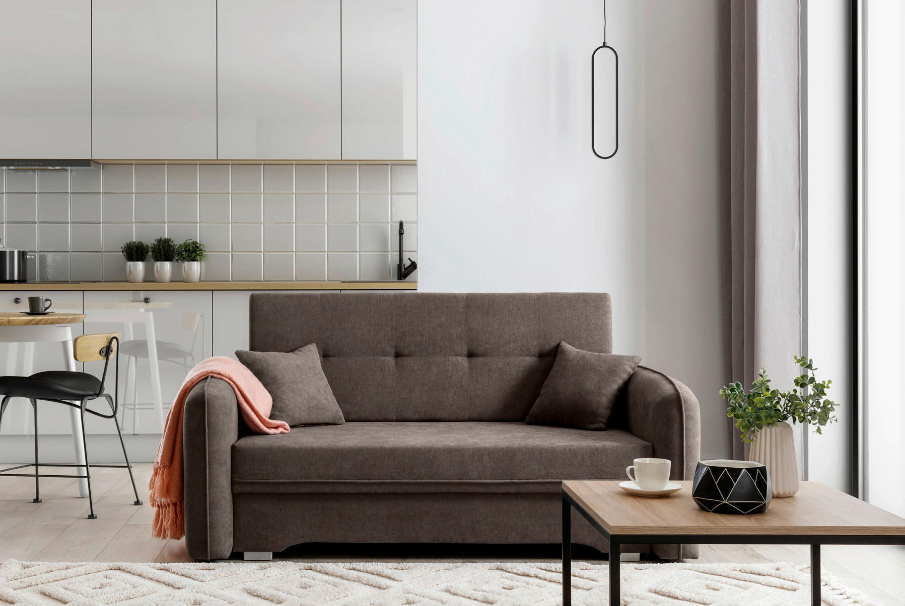SCHLAFSOFA Chenille Braun  - Silberfarben/Braun, Design, Kunststoff/Textil (155/105/75cm) - MID.YOU