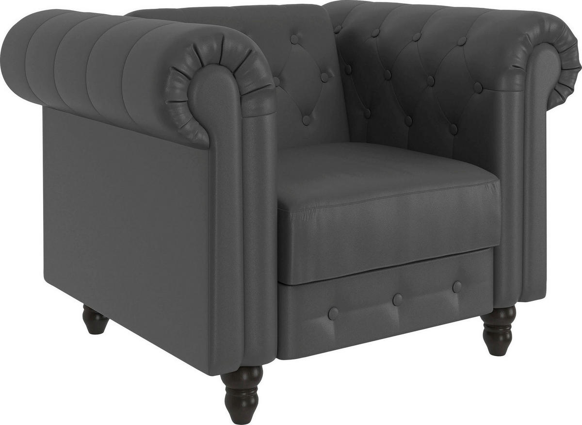 SESSEL in Lederlook Grau  - Schwarz/Grau, Basics, Holz/Textil (111/83/87cm) - Livetastic
