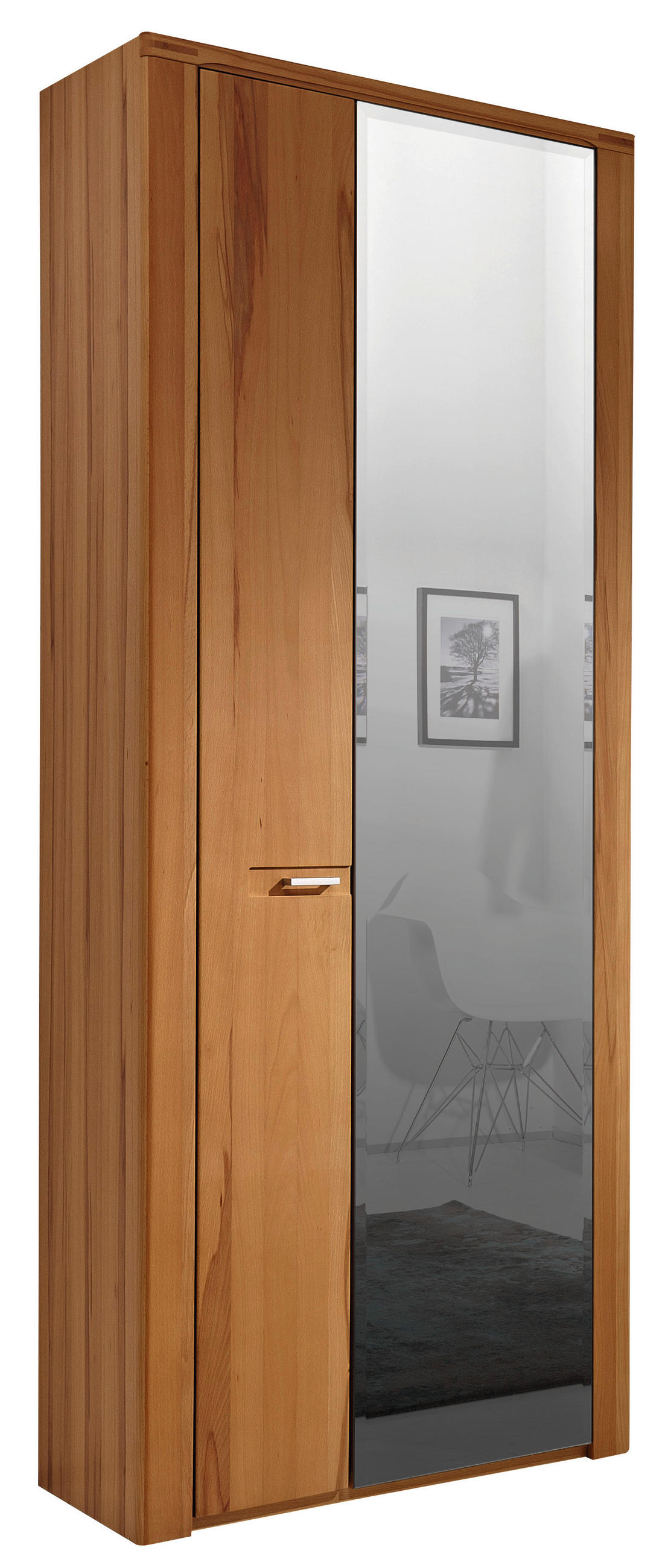GARDEROBENSCHRANK 74/200/40 cm  - Buchefarben/Alufarben, KONVENTIONELL, Glas/Holz (74/200/40cm) - Livetastic