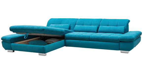 ECKSOFA Türkis Mikrofaser Kopfteilverstellung  - Türkis/Schwarz, Design, Textil/Metall (204/341cm) - Xora