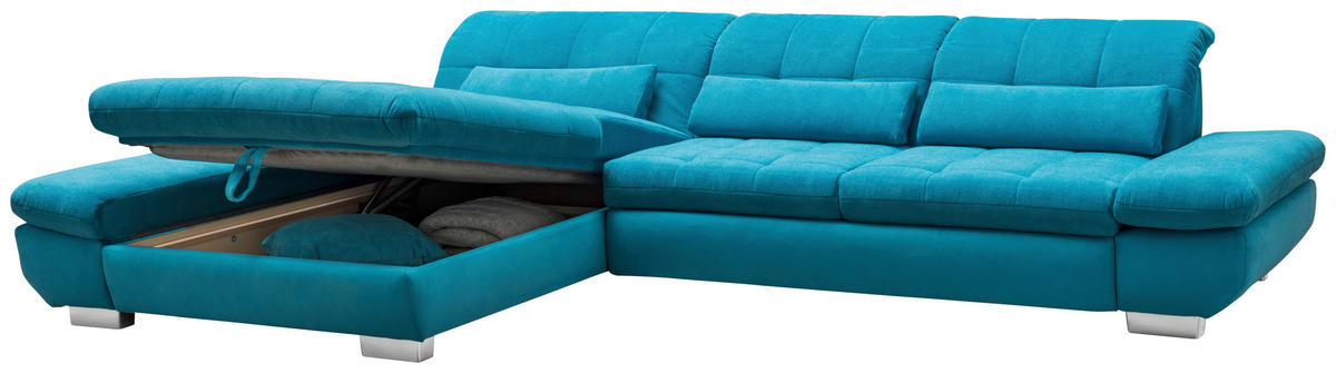 ECKSOFA Türkis Mikrofaser Kopfteilverstellung  - Türkis/Schwarz, Design, Textil/Metall (204/341cm) - Xora