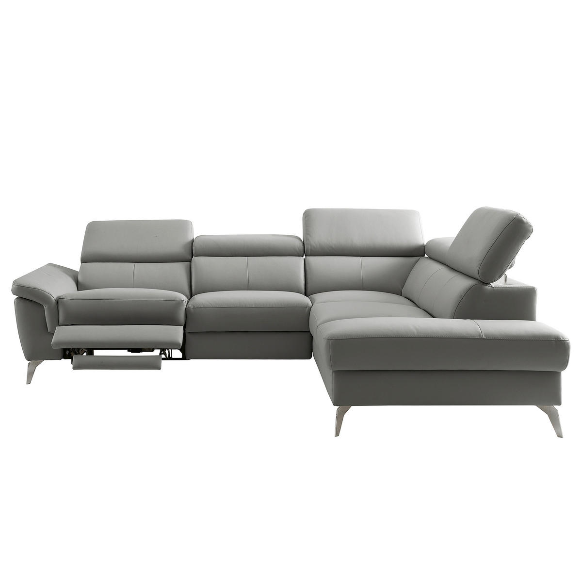 ECKSOFA Lederlook Echtleder Anthrazit  - Chromfarben/Anthrazit, Design, Leder/Textil (265/210cm) - Livetastic