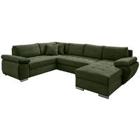 Wohnlandschaft Dunkelgrün Cord  - Chromfarben/Dunkelgrün, KONVENTIONELL, Textil/Metall (219/305/157cm) - Livetastic