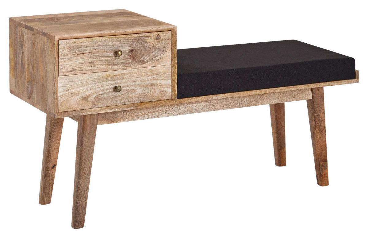 HOCKERBANK in Holz, Textil Schwarz  - Schwarz/Braun, Modern, Holz/Textil (120/65/40cm) - MID.YOU