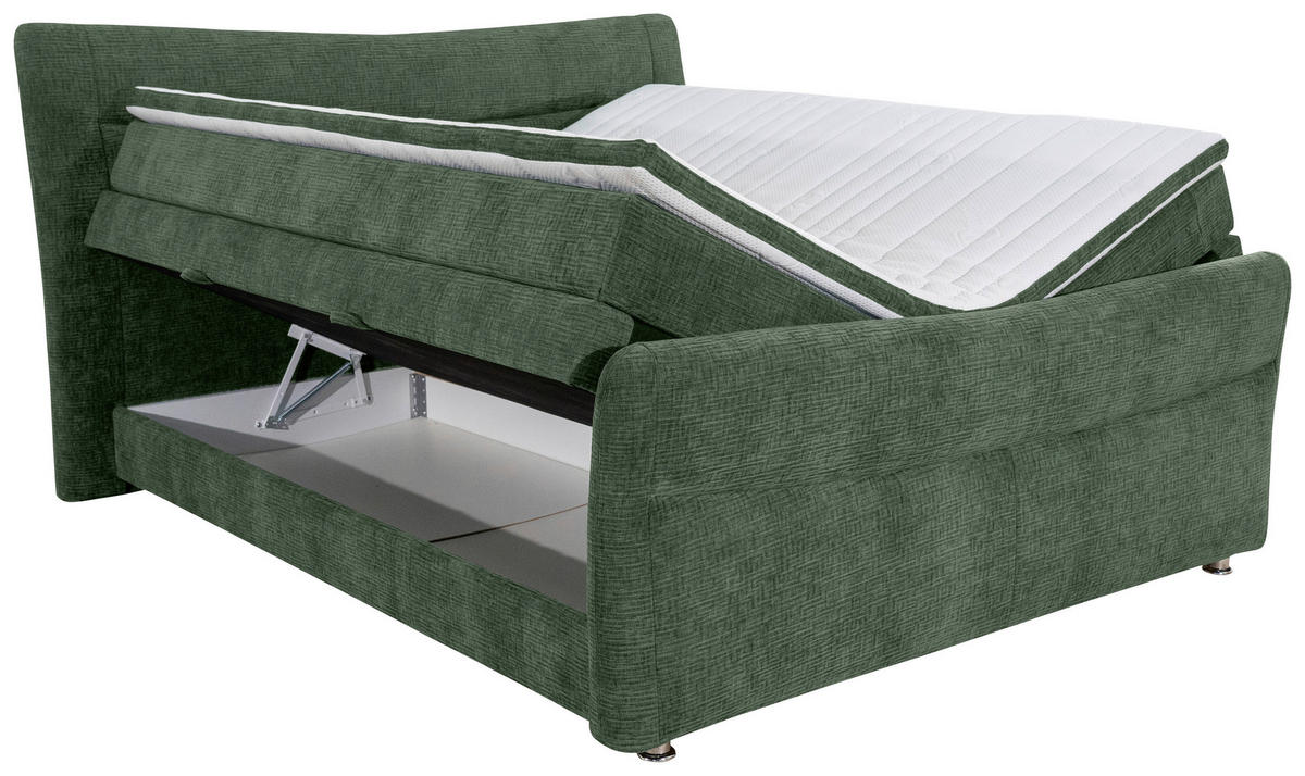 BOXSPRINGBETT 180/200 cm  in Dunkelgrün  - Chromfarben/Dunkelgrün, Konventionell, Textil/Metall (180/200cm) - Esposa