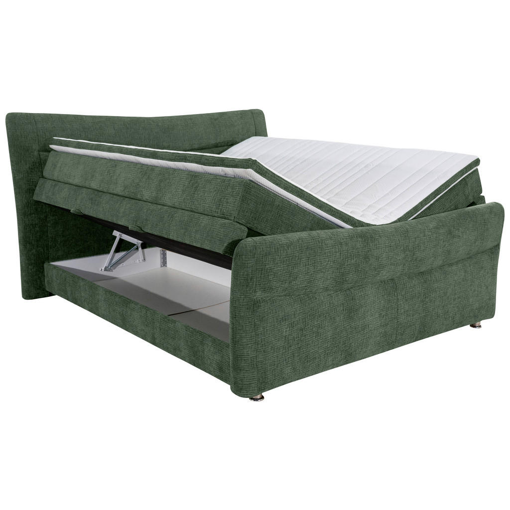 Thumbnail - Esposa Boxspringbett, Dunkelgrün, Textil, H2, Höhe ca. 18 cm, 140x200 cm, Bettkasten, Topper durchgehend, Matratze in ve...