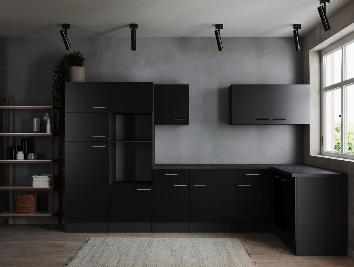 ECKKÜCHE 340/172 cm  in Grau, Schwarz  - Silberfarben/Schwarz, Design, Holzwerkstoff/Metall (340/172cm) - Respekta
