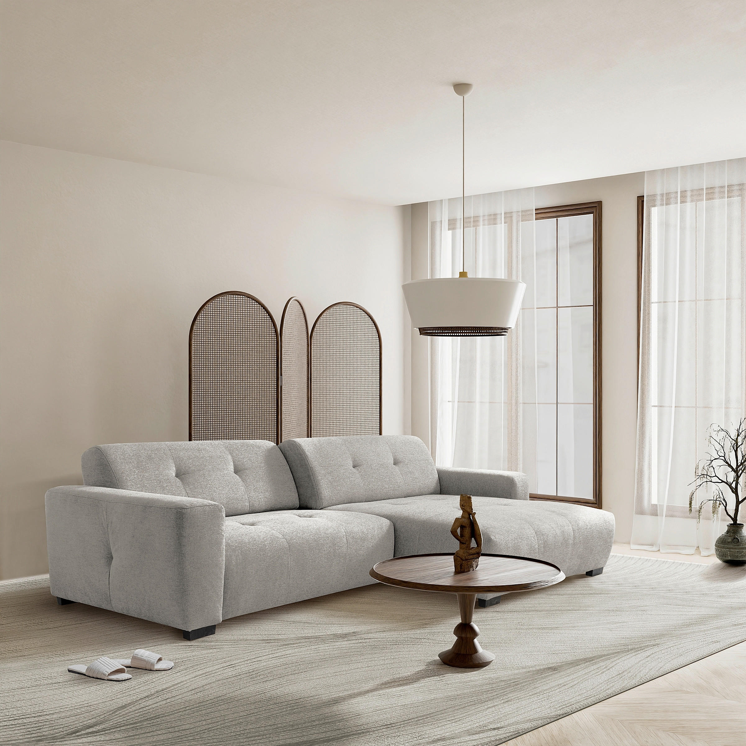 ECKSOFA AUSTIN Hellgrau Flachgewebe Sitztiefenverstellung  - Hellgrau/Schwarz, Design, Kunststoff/Textil (286/169cm) - Livetastic