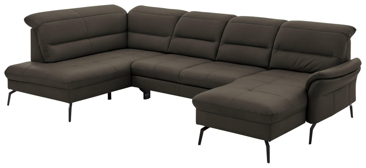 WOHNLANDSCHAFT in Echtleder Graubraun  - Graubraun/Schwarz, Design, Leder/Metall (206/336/181cm) - Beldomo Speed