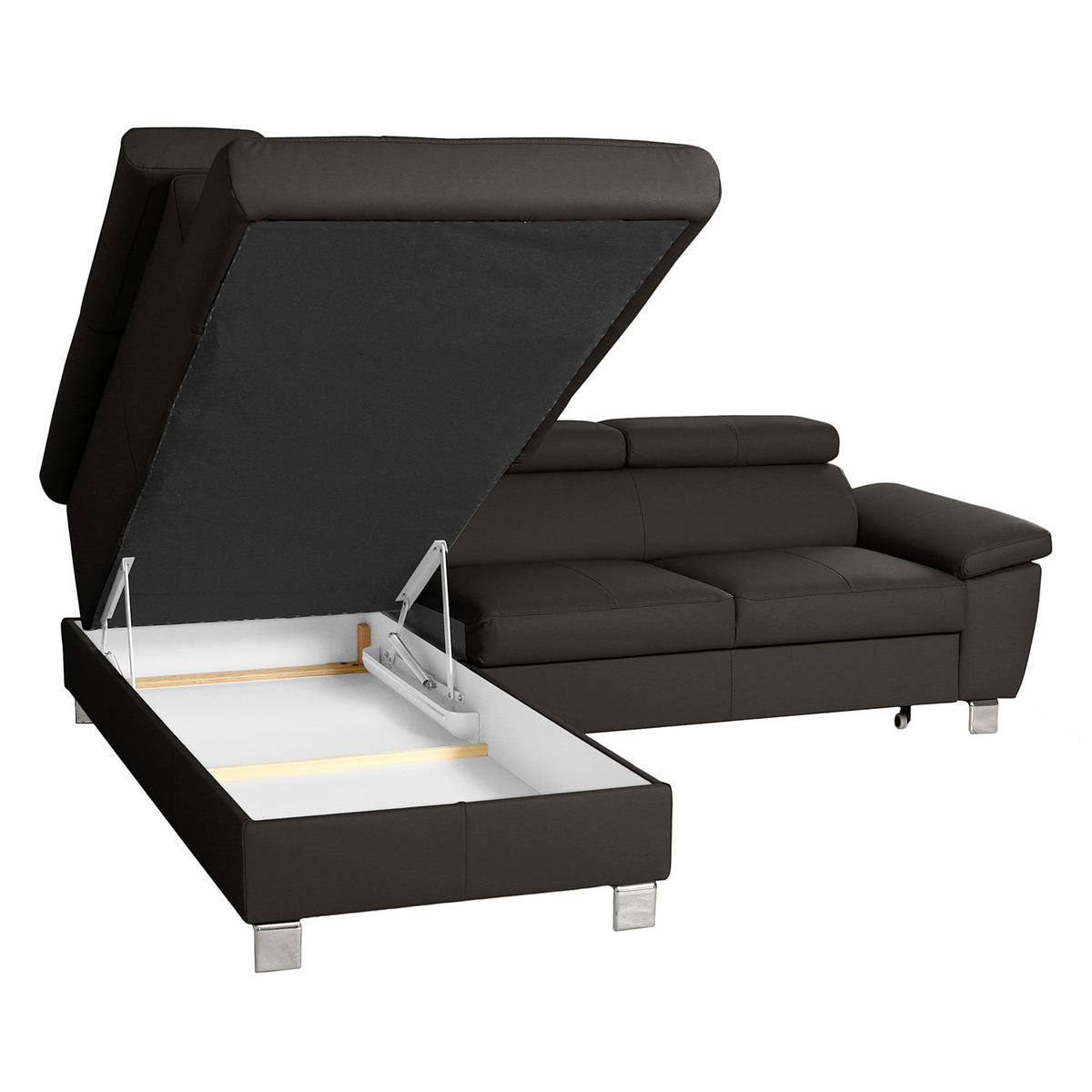 ECKSOFA Dunkelbraun Echtleder Lederlook  - Chromfarben/Dunkelbraun, Design, Leder/Textil (208/248cm) - Livetastic