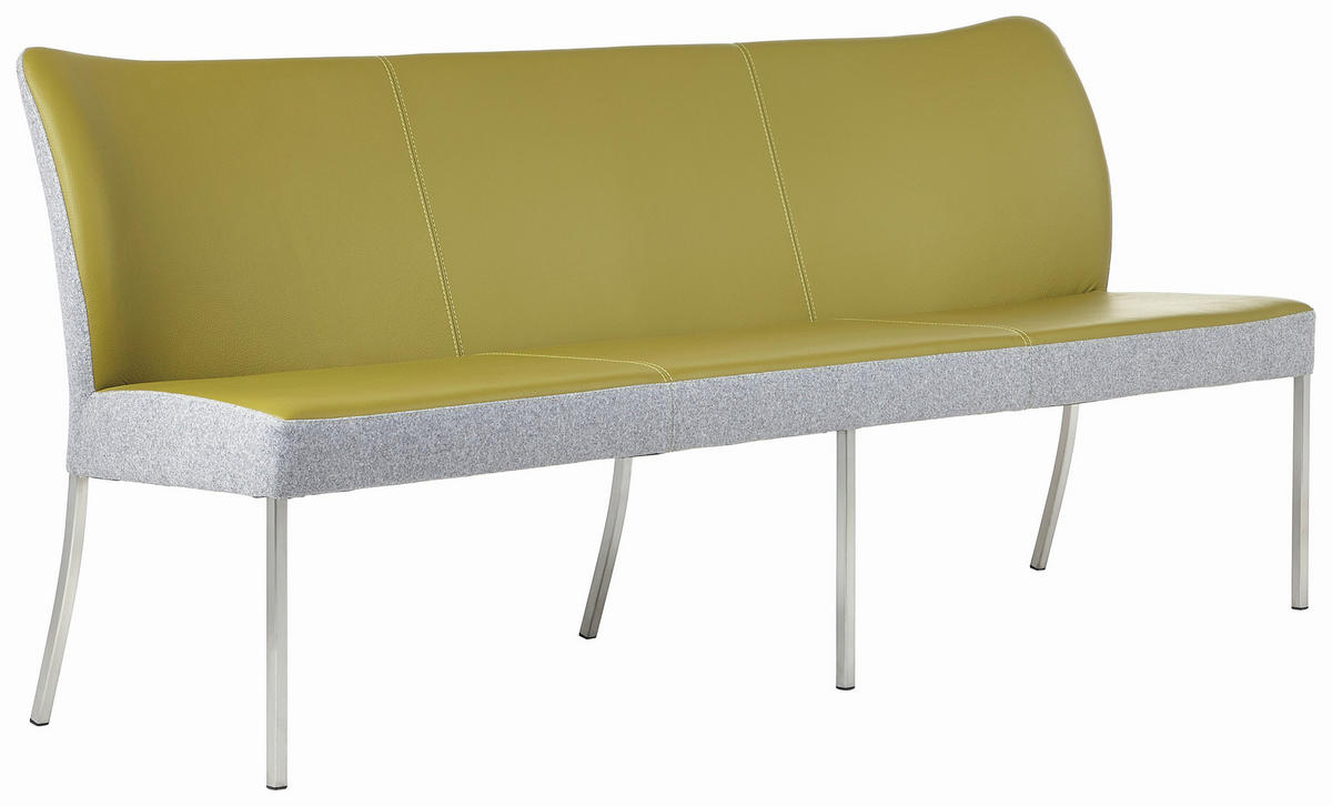 SITZBANK 240/89/65 cm Kombination Echtleder/Stoff Grau, Grün, Edelstahlfarben Metall  - Edelstahlfarben/Grau, Design, Leder/Textil (240/89/65cm) - Bert Plantagie