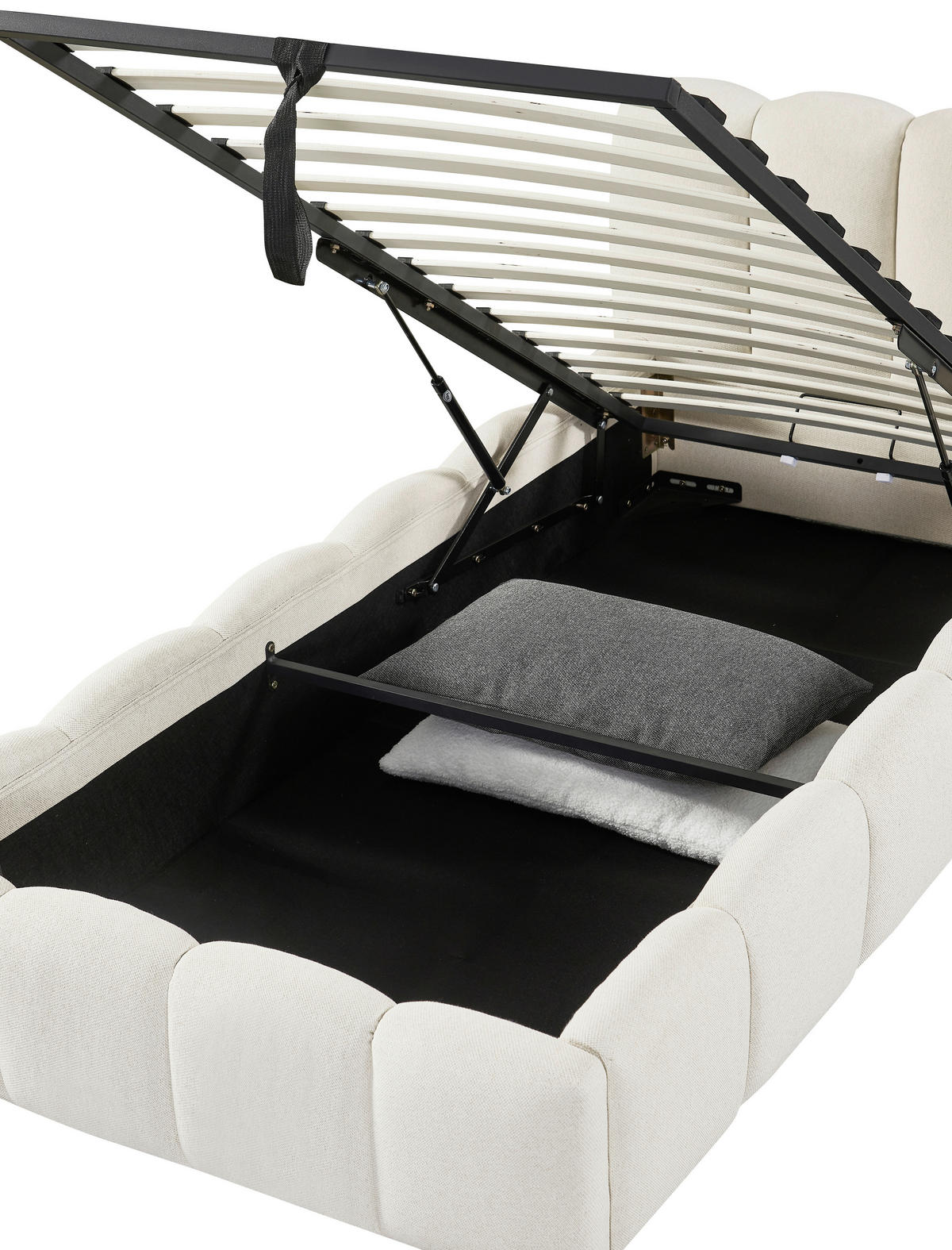 ČALOUNĚNÁ POSTEL, 90/200 cm, krémová - černá/krémová, Moderní, kov/dřevo (90/200cm) - Livetastic