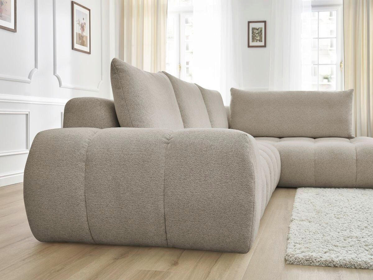ECKSOFA Ottomane rechts  EVEREST Taupe Flachgewebe  - Taupe/Schwarz, MODERN, Kunststoff/Textil (352/210cm)