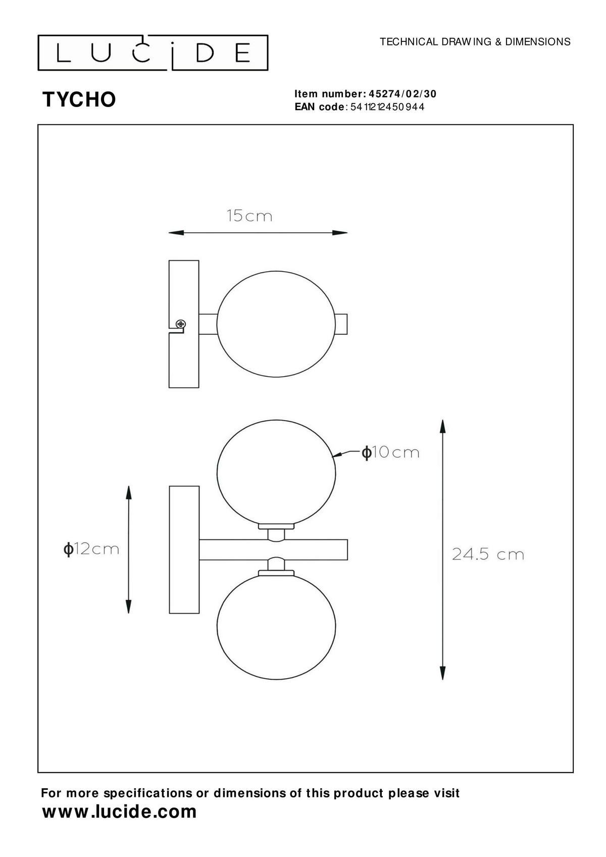 WANDLEUCHTE Tycho 12/15/22 cm   - Schwarz, Design, Glas (12/15/22cm) - Lucide