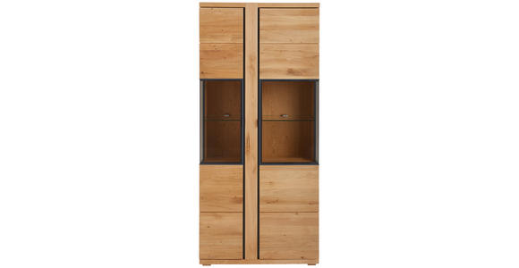 VITRINE Eiche furniert, massiv Anthrazit, Eichefarben - Eichefarben/Anthrazit, KONVENTIONELL, Glas/Holz (88/196/38cm) - Linea Natura