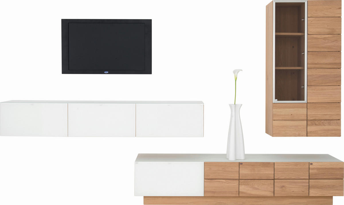 WOHNWAND  in Eichefarben  320/186/55.2 cm  - Eichefarben, Natur, Glas/Holz (320/186/55.2cm) - Voglauer