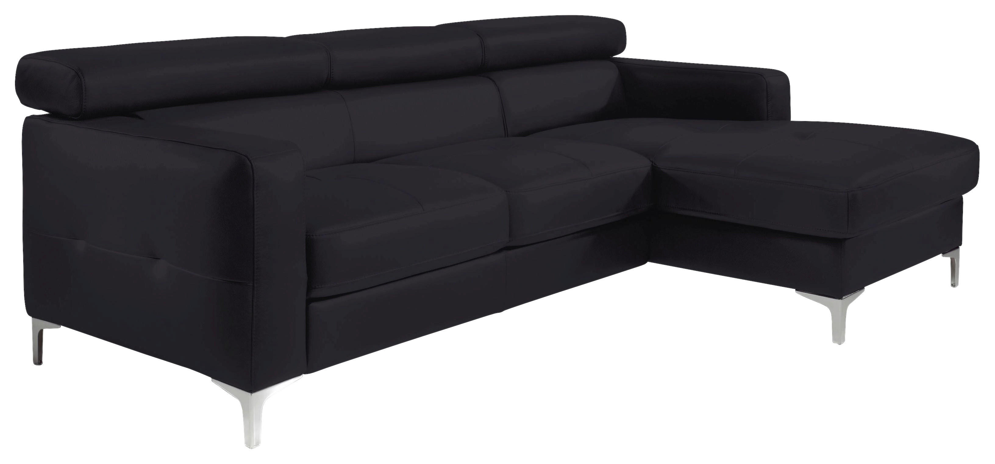 ECKSOFA in Echtleder Schwarz  227/168 cm  - Chromfarben/Schwarz, Design, Leder/Metall (227/168cm) - Livetastic