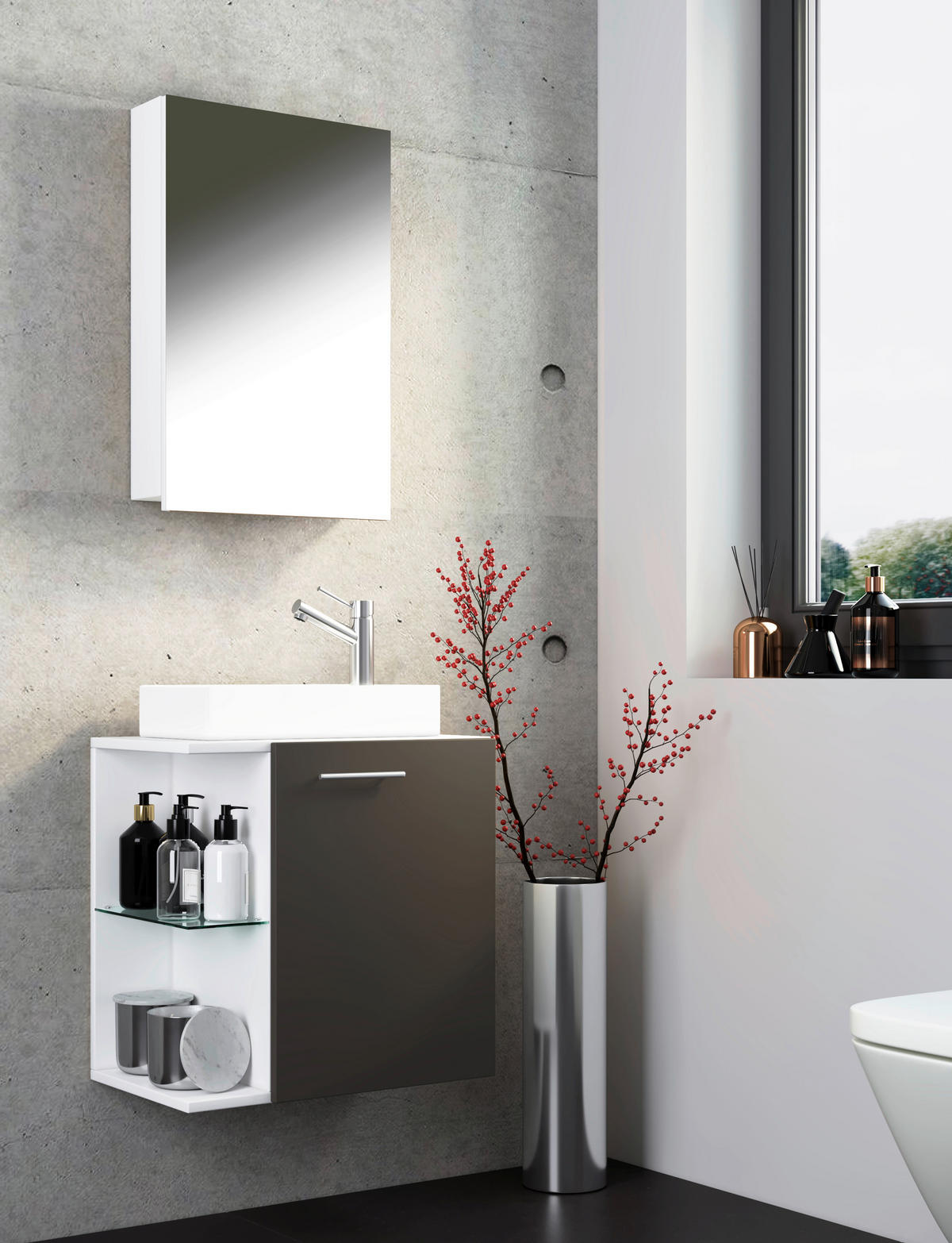 GÄSTEBAD 52 cm  - Anthrazit/Weiß, MODERN, Keramik/Holzwerkstoff (52cm) - MID.YOU