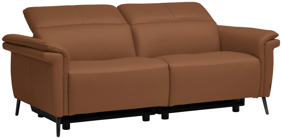 3-SITZER-SOFA Echtleder Cognac  - Cognac/Schwarz, Design, Leder/Metall (210/79/104cm) - Belluti