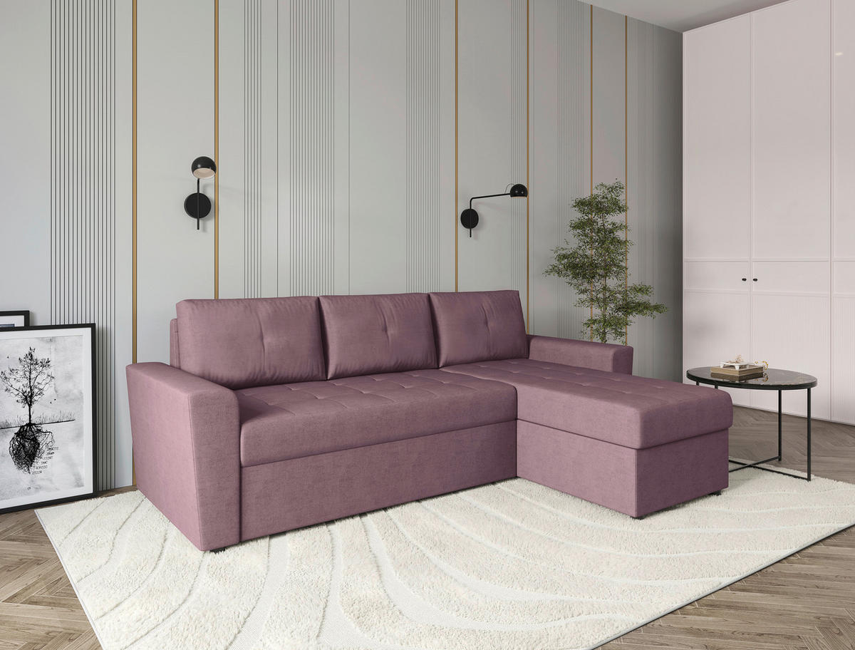 ECKSOFA TERMOLI Rosa Jacquard Rückenkissen, Bettkasten  - Schwarz/Rosa, Design, Kunststoff/Textil (231/155cm) - MID.YOU