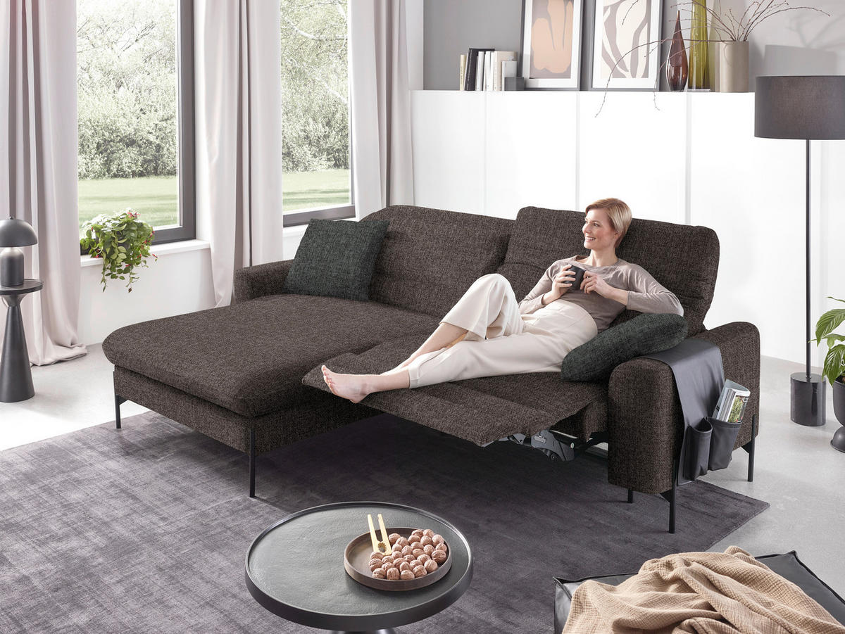 ECKSOFA in Flachgewebe Graubraun  - Graubraun/Schwarz, Design, Textil/Metall (191/252cm) - Dieter Knoll