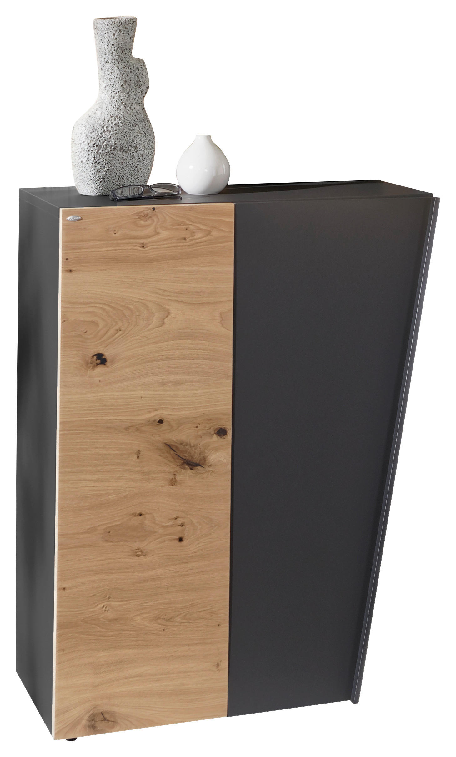 SCHUHSCHRANK Wildeiche furniert, massiv Graphitfarben, Wildeiche  - Wildeiche/Graphitfarben, Natur, Holz/Holzwerkstoff (71,8/98/44,3cm) - Voglauer
