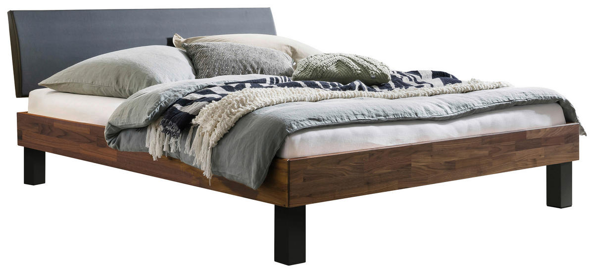 BETT 140/200 cm  Anthrazit, Nussbaumfarben   - Anthrazit/Nussbaumfarben, Natur, Holz/Textil (140/200cm) - Hasena