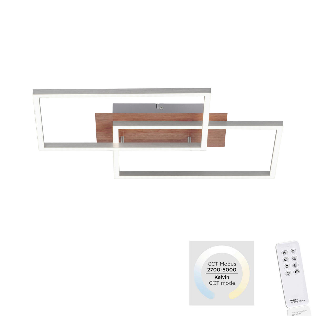 LED-DECKENLEUCHTE Iven 50,4/42/7 cm   - Eichefarben/Nickelfarben, Natur, Kunststoff/Metall (50,4/42/7cm)