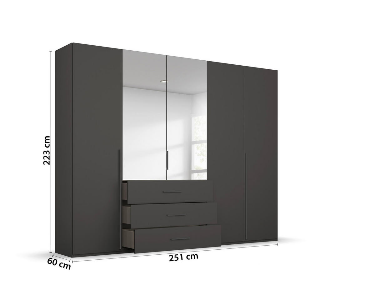 DREHTÜRENSCHRANK 251/223/60 cm,  in Graphitfarben, 5-türig  - Graphitfarben, Design, Glas/Holzwerkstoff (251/223/60cm) - home24