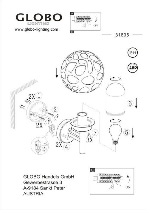 ZUNANJA STENSKA SVETILKA     20/22,5/32,7 cm          - antracit/prozorno, Design, kovina/umetna masa (20/22,5/32,7cm) - Globo
