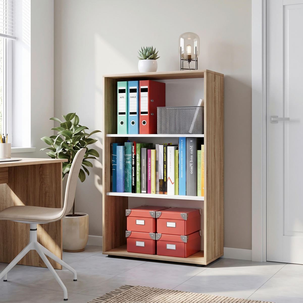 AKTENREGAL 70/105/37 cm  - Schwarz/Sonoma Eiche, Basics, Holzwerkstoff/Kunststoff (70/105/37cm) - P & B