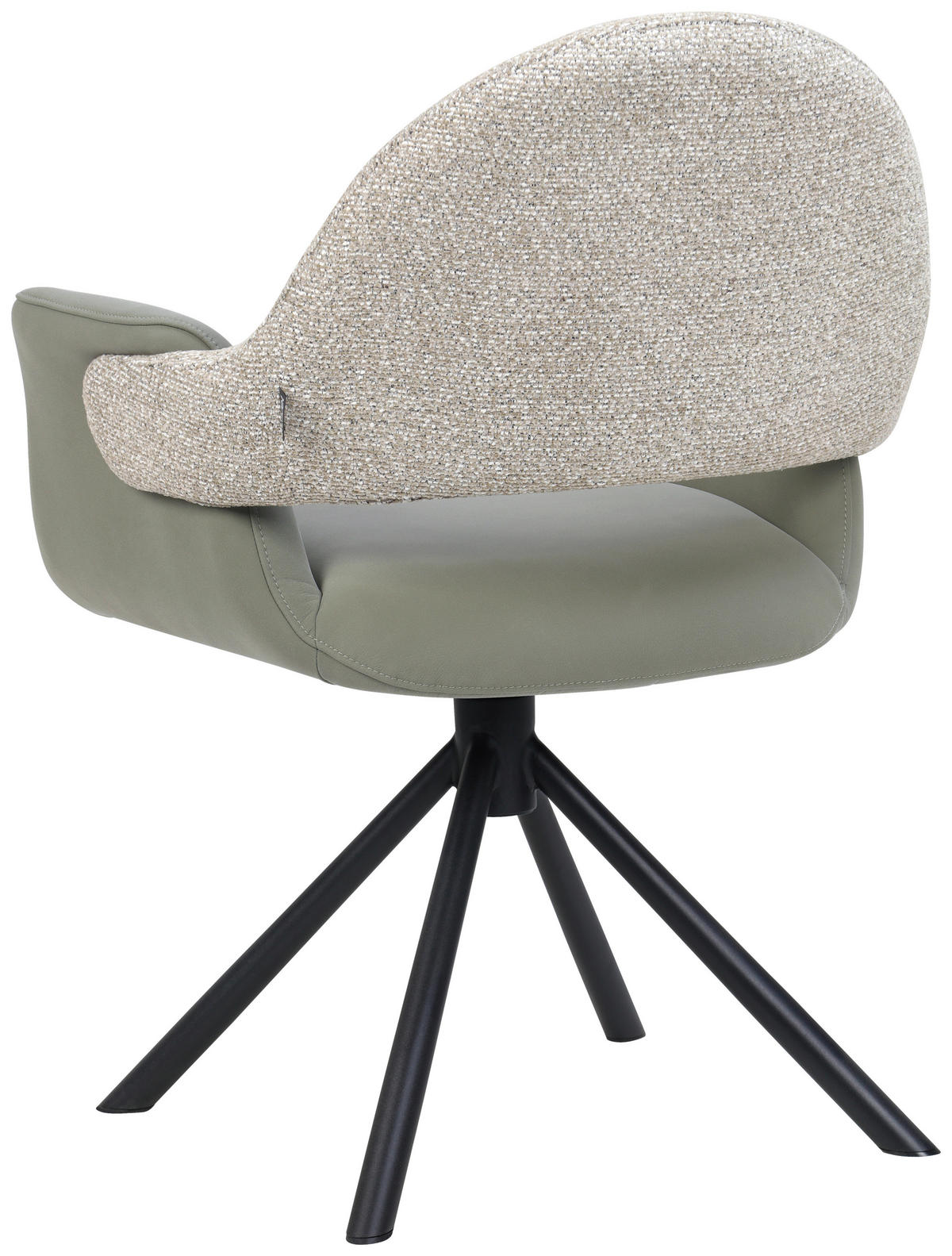 ARMLEHNSTUHL  Sitzfläche 360° drehbar, inklusive Armlehnen, automatische Rückholfunktion Webstoff Echtleder  - Salbeigrün/Schwarz, Design, Leder/Textil (62,5/86/64cm) - Novel