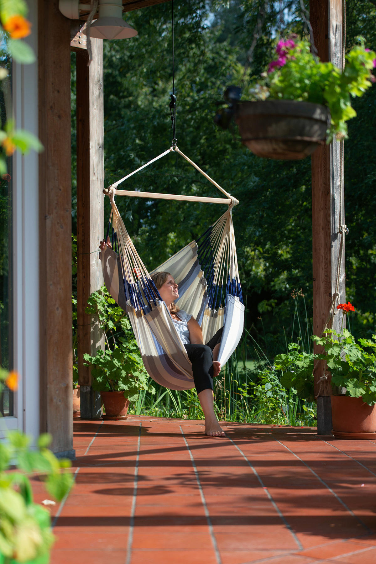 HÄNGESESSEL comfort outdoor 110/160/180 cm  - Weiß/Dunkelblau, KONVENTIONELL, Holz/Textil (110/160/180cm) - La Siesta