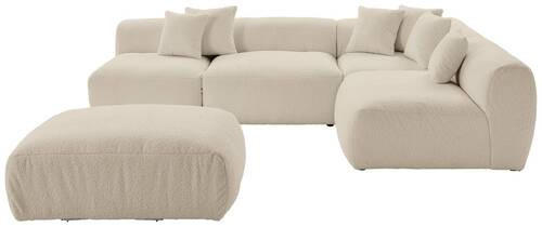 ECKSOFA inkl. Hocker BLOOM Beige Flachgewebe, Teddystoff  - Beige, Trend, Textil (300/215cm) - Livetastic