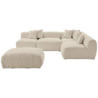 ECKSOFA inkl. Hocker in Flachgewebe, Teddystoff Beige  - Beige, Trend, Textil (300/215cm) - Livetastic
